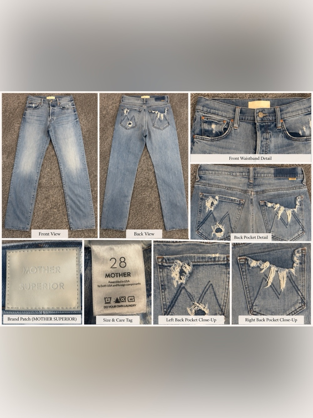 MOTHER Superior Women’s Jeans Size 28 Distressed Straight Leg Light Wash Denim
